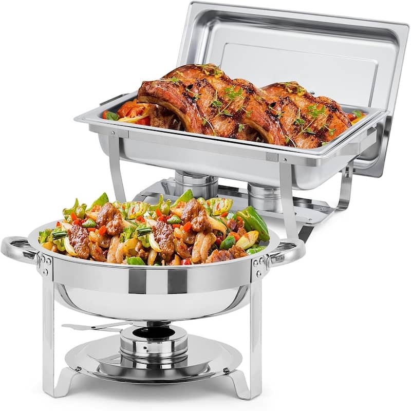 2 Pack Rectangular and Round Chafing Dish Combo - 1+1pcs - 1+1pcs