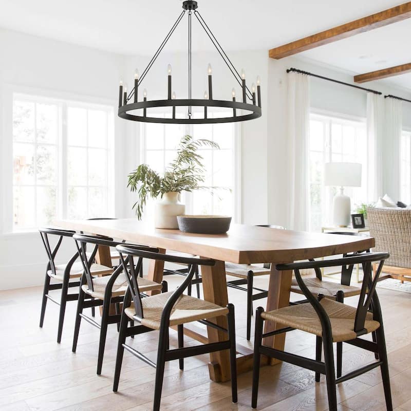 Update 12-light 40In Modern Farmhouse Wagon Wheel Chandelier - N/A