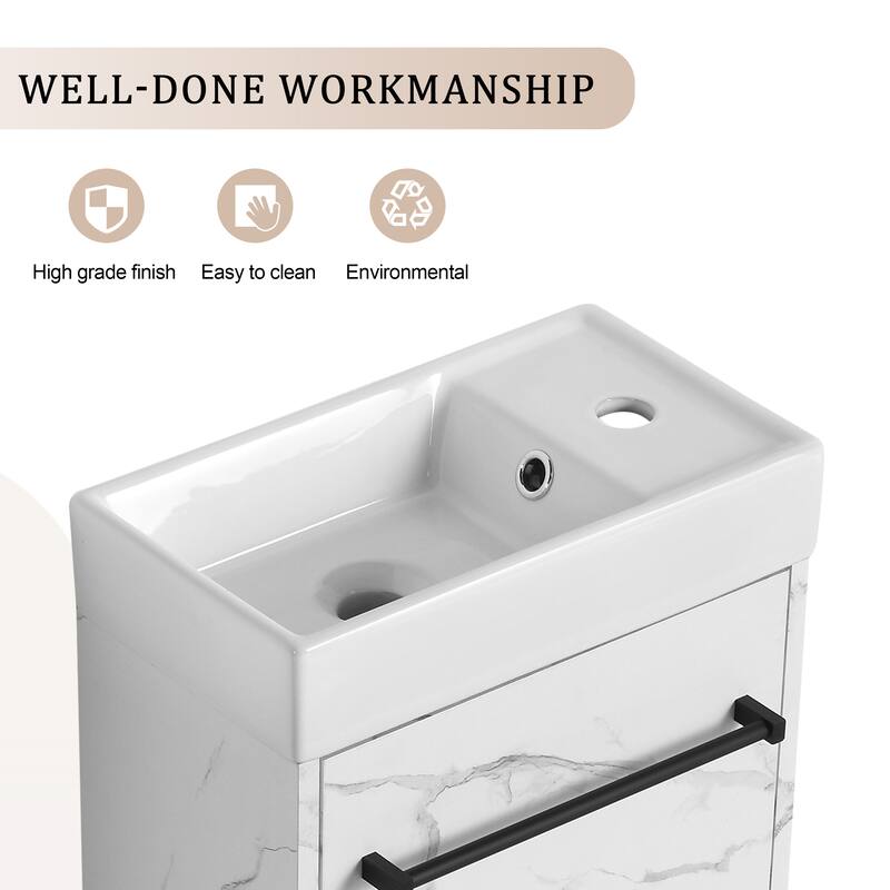 Bathroom Vanity With Sink In 16/18 Inch, Floating Bathroom Vanity With Soft Close Door