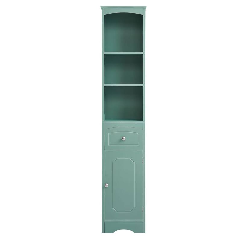Freestanding Linen Tower Tall Bathroom Storage Cabinet with Drawer MDF and Adjustable Shelf
