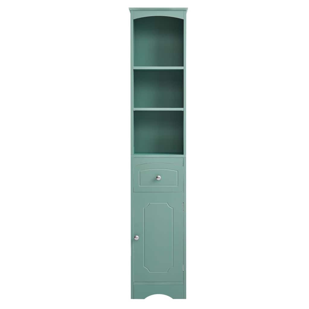Freestanding Linen Tower Tall Bathroom Storage Cabinet with Drawer MDF and Adjustable Shelf