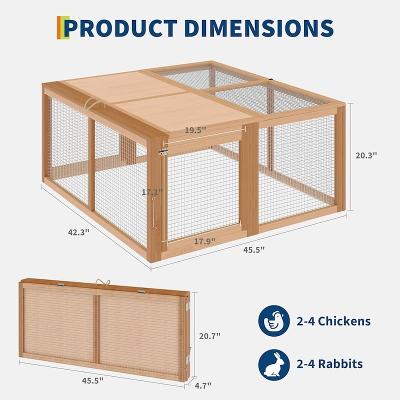 Portable Wooden Folding Chicken Coop Rabbit Hutch for Outdoor, Indoor