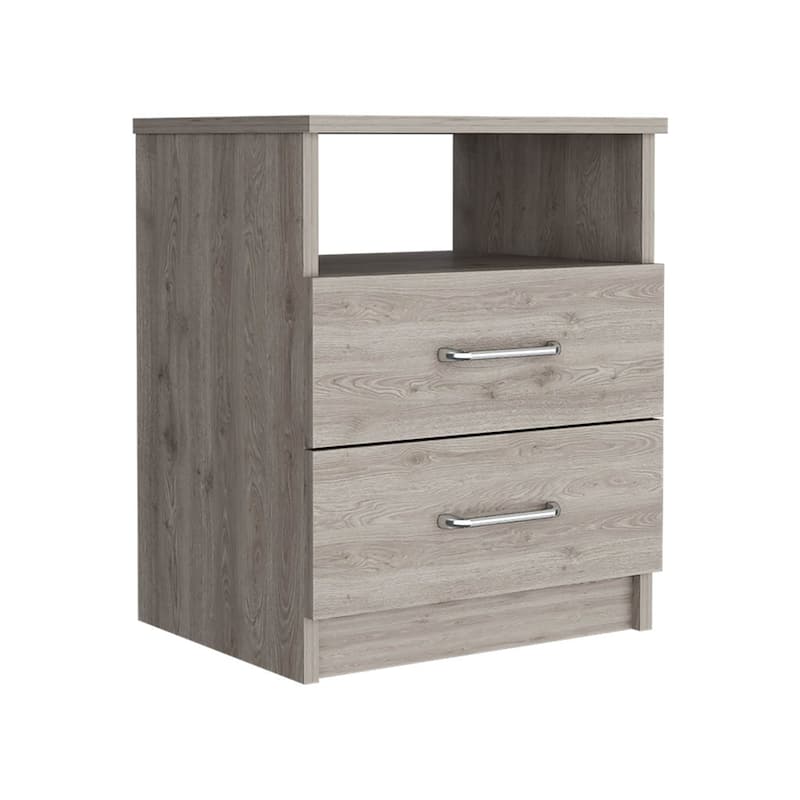 19.9" High Light Gray Nightstand with 2 Drawers and Shelf