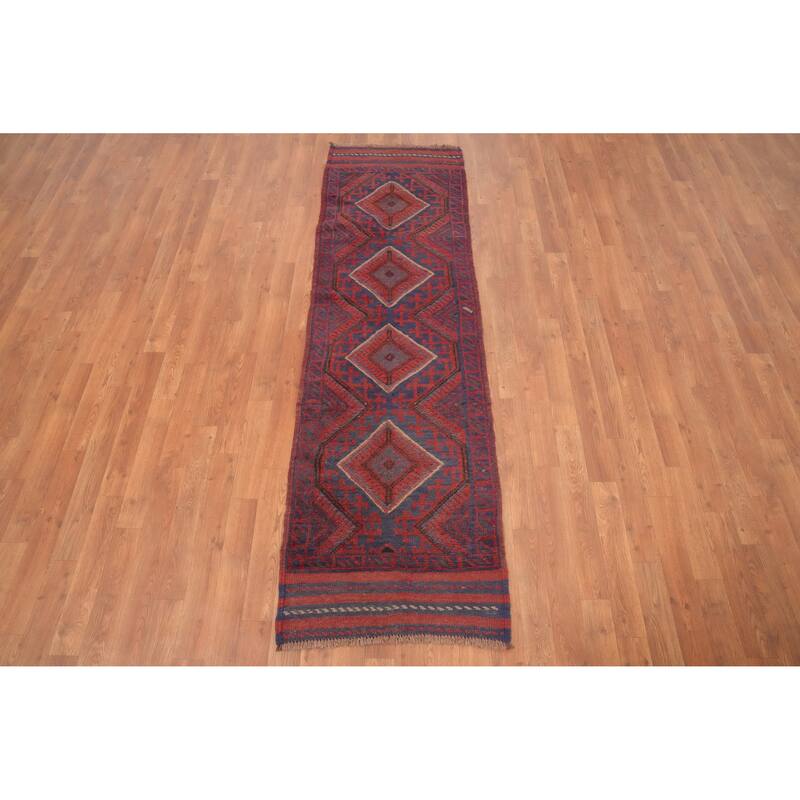 Hand Knotted Oriental 100% Wool Carpet Traditional Tribal Red Balouch Runner Rug - 7' 2'' X 2' 1''
