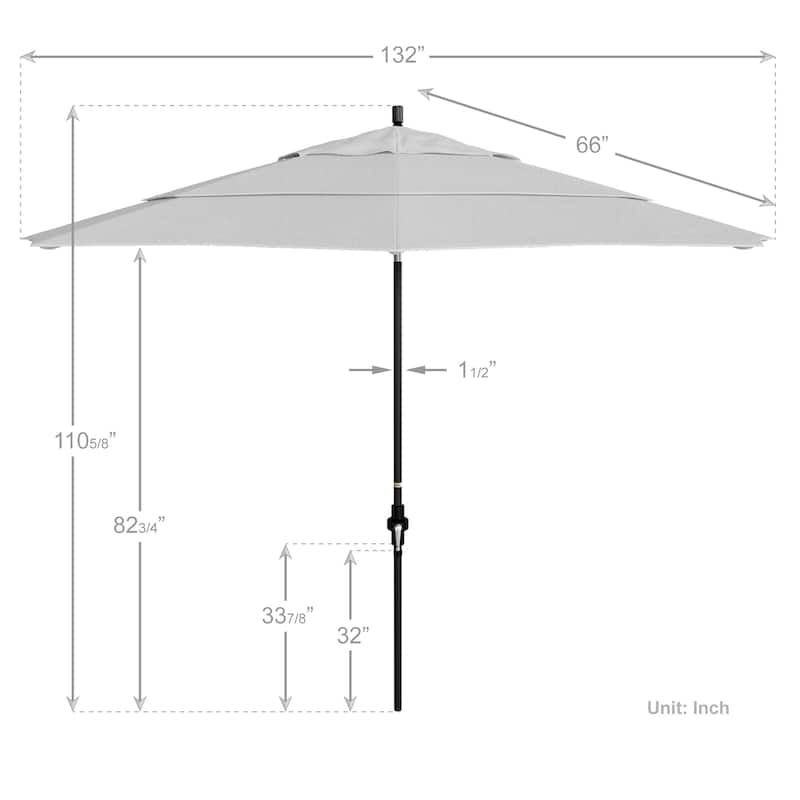 California Umbrella 11' Rd. Alum/Fiberglass Rib Patio Umb,Crank Lift/Collar Tilt, Dbl Wind Vent, Black Finish, Sunbrella Fabric