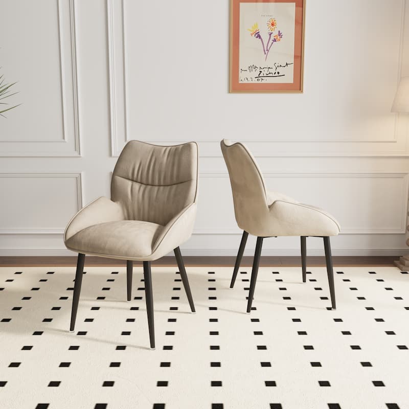 Dining Chairs Set of 2, Velvet Accent Chair Modern Kitchen Arm Chairs Upholstered Chair with Metal Legs for Kitchen