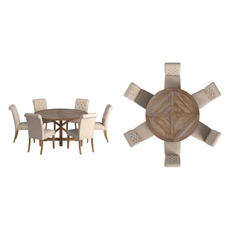 Krakova X-Base Round Table With Premium Tufted Rolled Back Parsons Chairs Set