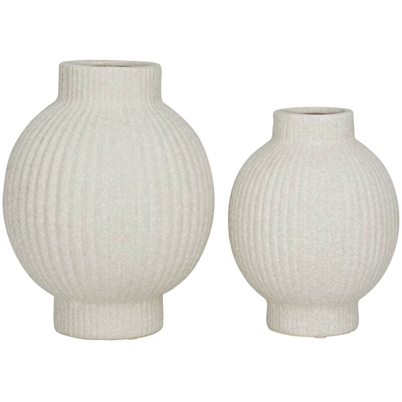 CosmoLiving by Cosmopolitan Ceramic Ribbed Vase (Set of 2) - White or Black