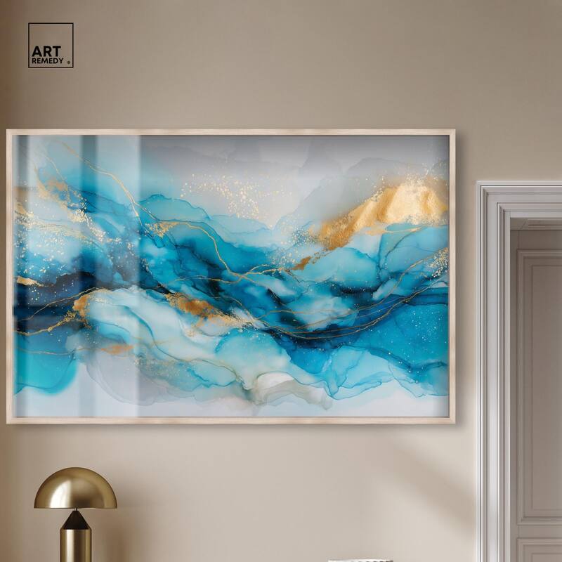 Ethereal Blue and Gold Shadowbox by Art Remedy