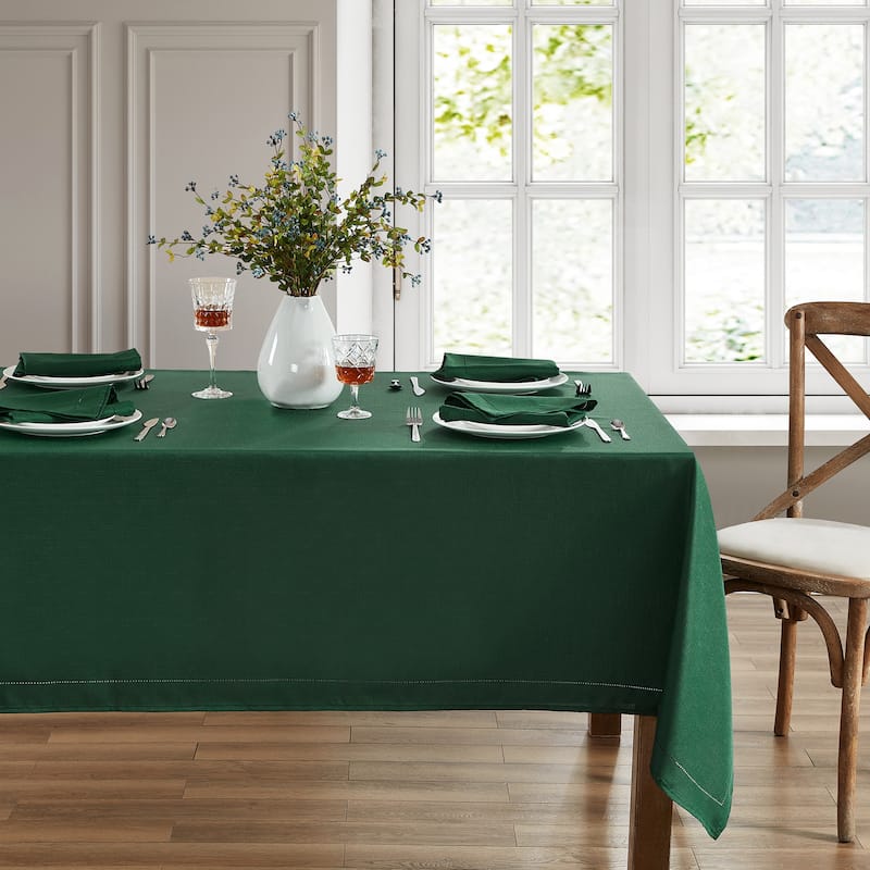 Alison Eyelet Punched Border Fabric Tablecloth - 52" Square - Forest