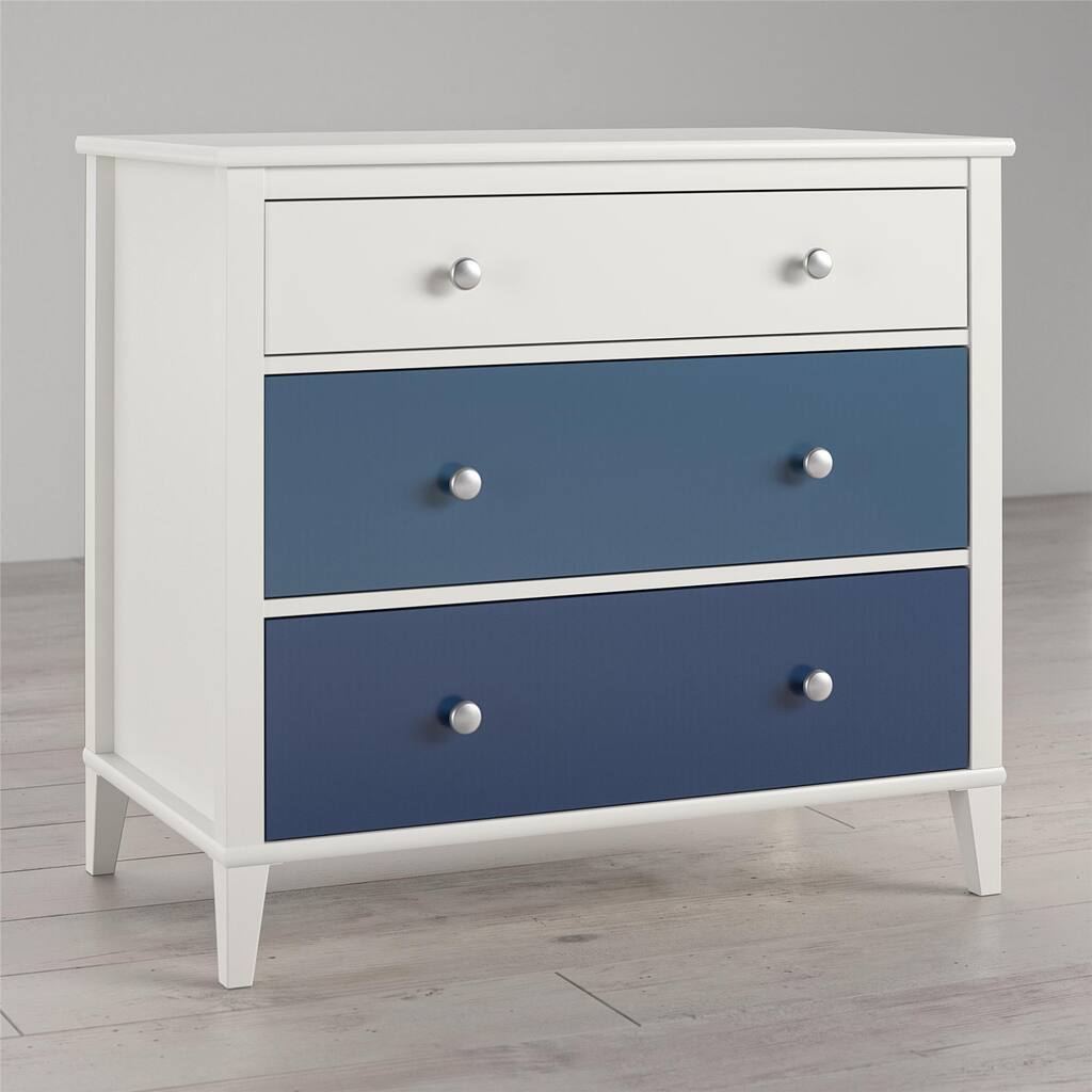 Monarch Hill Poppy White 3 Drawer Dresser, Blue Drawers