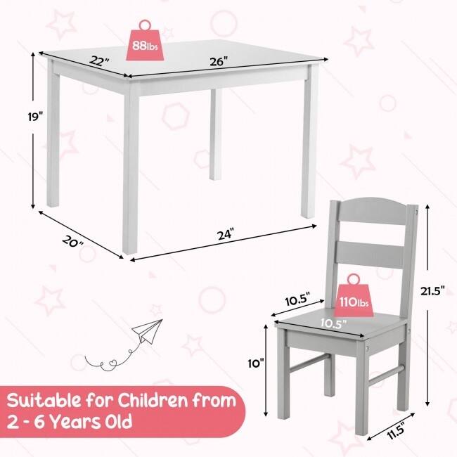Kids 5 Pieces Table and Chair Set Wooden Children Activity Playroom Furniture Gift - table: 26" x 22" x 19" (L x W x H)