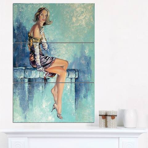 Designart "Girl with Glass" Portrait Canvas Art Print - 28x36 - 3 Panels