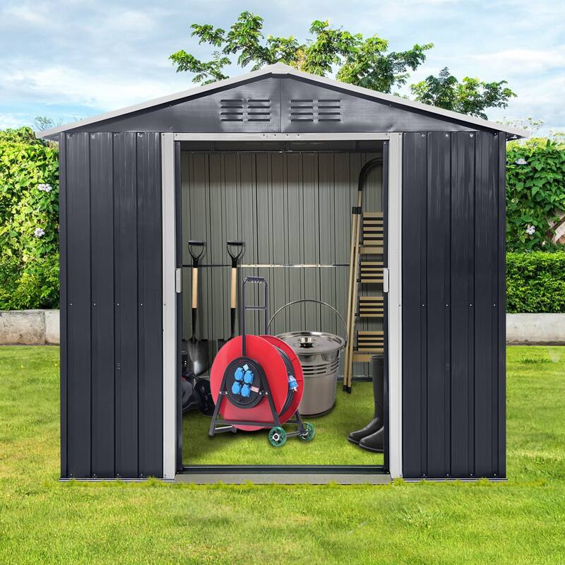 Metal Garden Sheds 7ftx4.3ft Outdoor Storage Sheds Coal Grey With Window