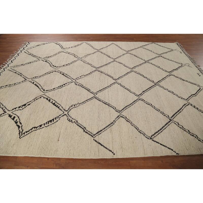 Trellis Modern Moroccan Area Rug Handmade Wool Carpet - 8'2"x 10'10"