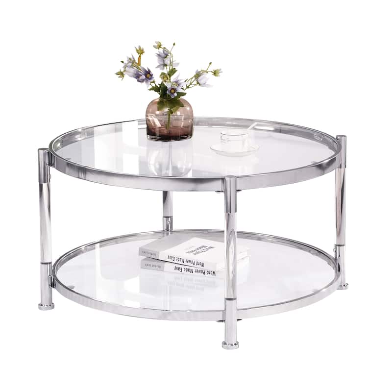Contemporary Acrylic Coffee Table,32.3"Round Tempered Glass Coffee Table for Living Room