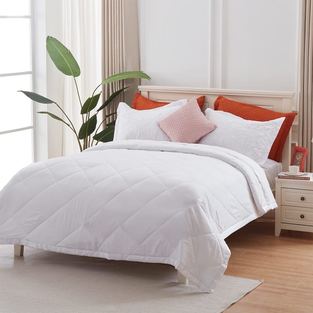 Down Alternative Blanket with Satin Trim, Bedding Quilt Lightweight Comforter Soft Thin Quilted Blanket