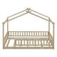 preview thumbnail 36 of 35, Twin Size House Platform Bed Frame with Roof and Fence, Wood Floor Bed Frame with Safety Guardrail for Kids Toddlers Teens
