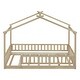 preview thumbnail 33 of 69, Wooden House Bed with Fence, Wood Bed Frame with Roof & Safety Guardrail for Kids, Teens, Boys or Girls