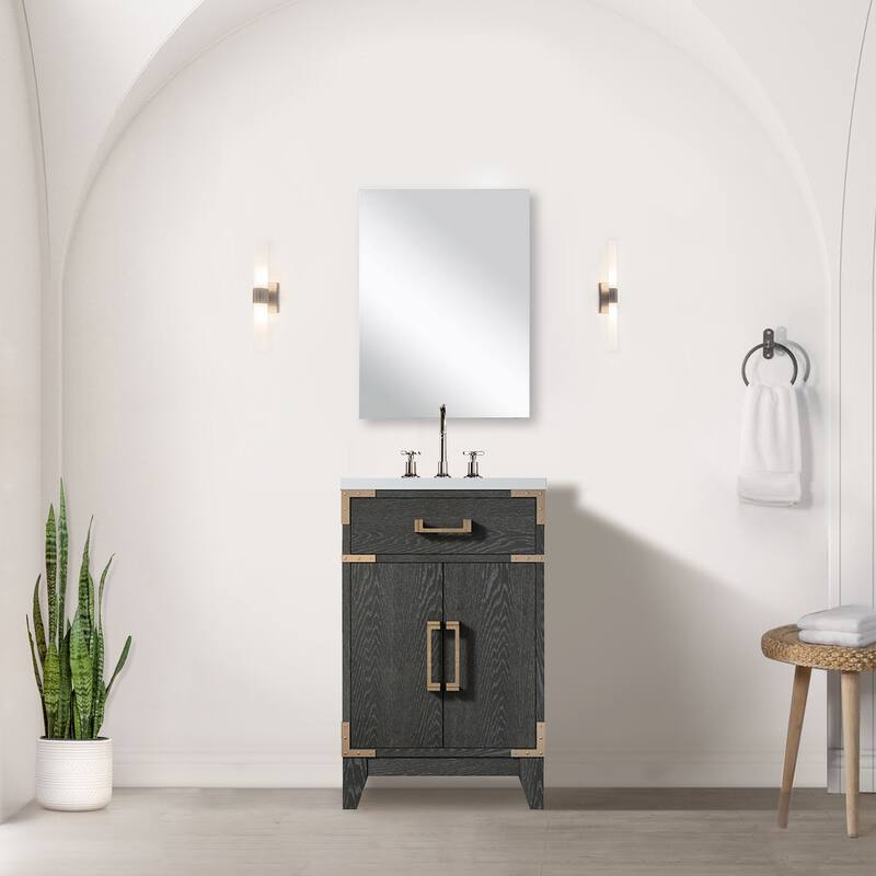 20 in. Black Oak Single Bath Vanity with Acrylic Top, Soft-Close Cabinet, 18 in. x 24 in. Mirror Included