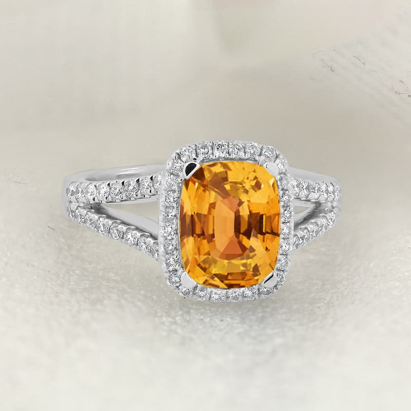 Auriya 1 5/8ct Cushion-cut Citrine and Halo Diamond Engagement Ring 3/8cttw 14K Gold