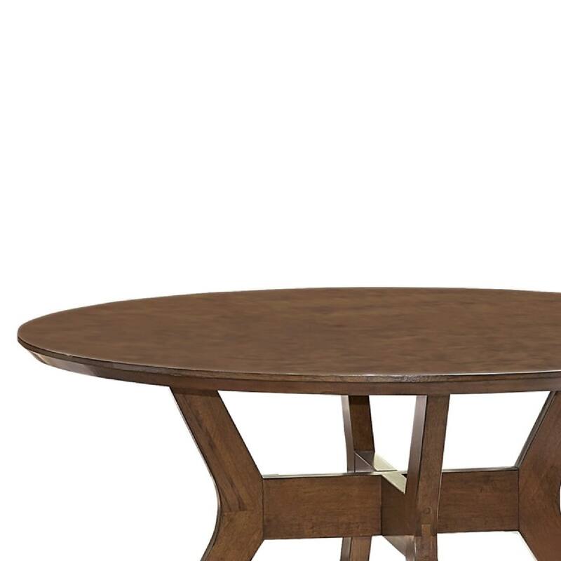 Leom Dining Table, X Shaped Base, Brown Mindy Veneer, 50 Inch Round