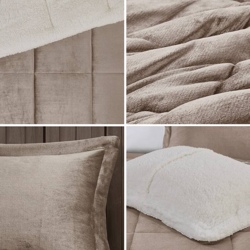 GDF Studio - Alton Plush to Sherpa Down Alternative Comforter Set - Taupe & Ivory