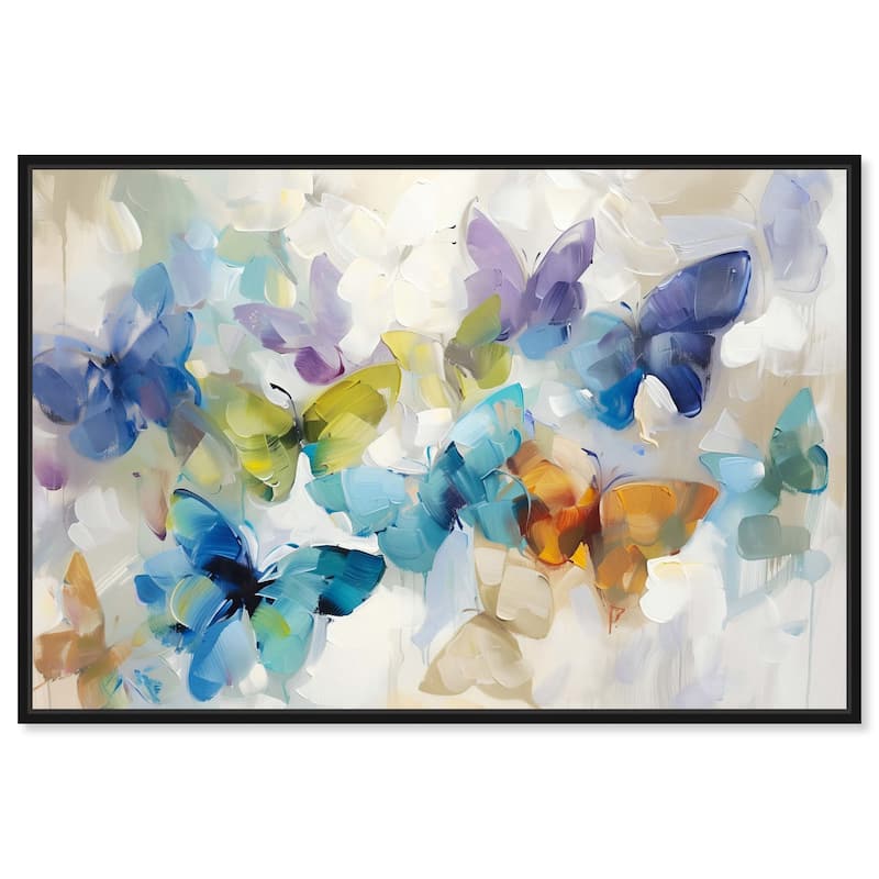 Art Remedy Fluttering Butterflies Framed Butterfly 1 Piece Canvas Wall Art - 16 x 11 - Black