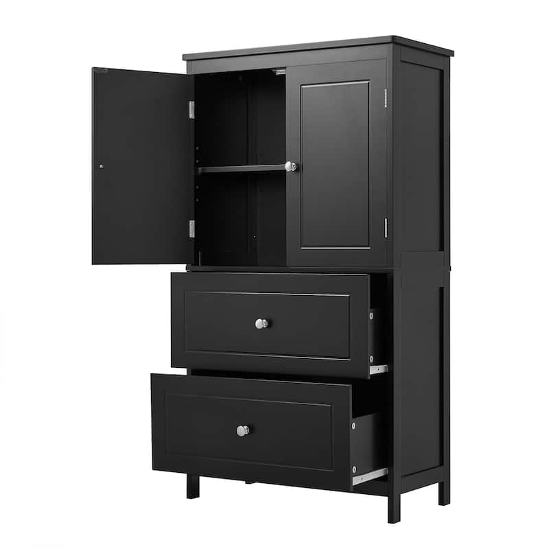 Tall Bathroom Organizer Cabinet with 2 Doors and Drawers