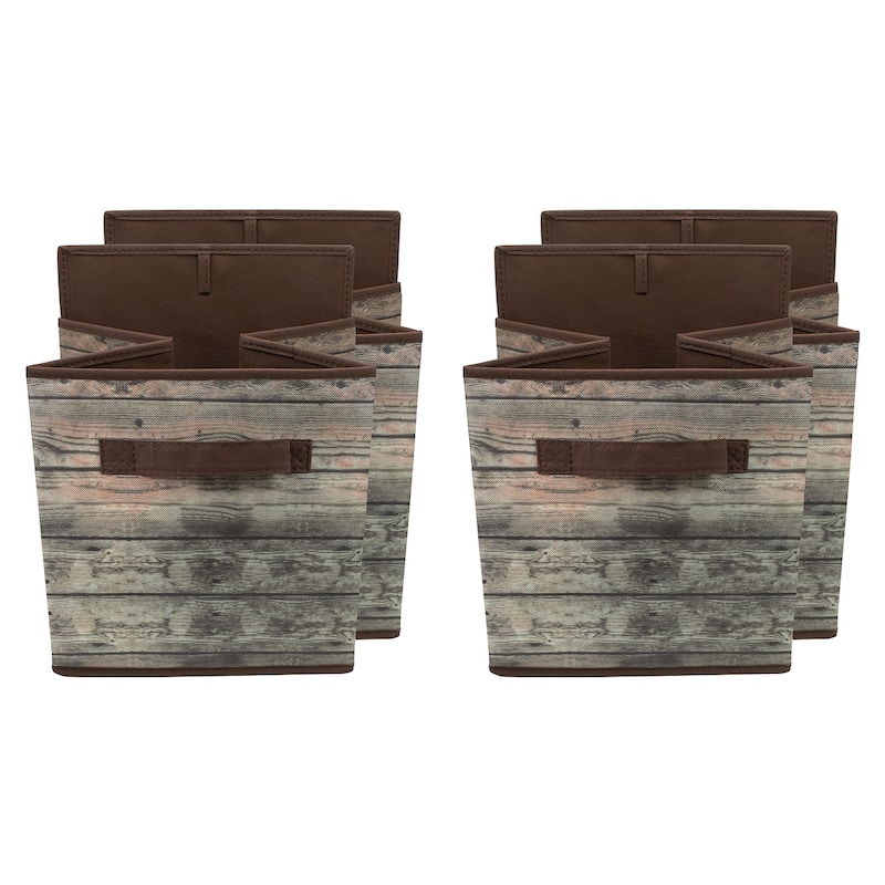 Storage Cube Wood Basket Bin Brown 4 Pack
