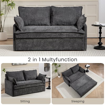 2-in-1 Pull-Out Sofa Bed, Couch Loveseat with Side Storage Pockets, Convertible Sleeper Sofa with USB Charging