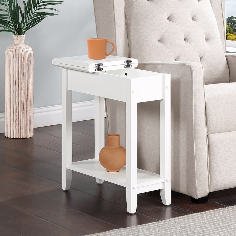 Flip Top End Table with Concealed Storage Compartment, Straight Legs and Sleek Narrow Design for Any Living Room - 23