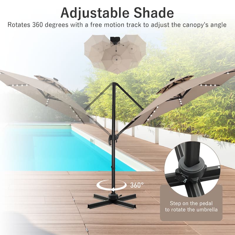 Ainfox 10ft Patio Umbrella with Lights 3-Tier Octagonal Outdoor Solar Umbrella (No Base)