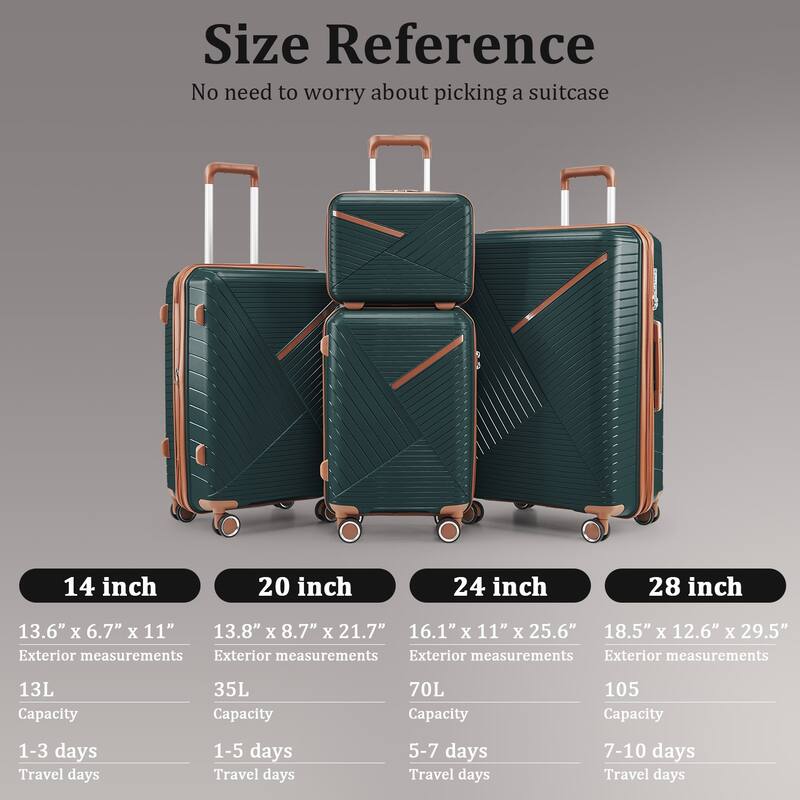 14/20/24/28" Expandable Lightweight Luggage Sets, Hardside Suitcase with Double 360 Degrees Mute Spinner Wheels & TSA Lock