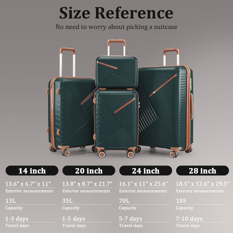 14/20/24/28 4-Piece, Modern Expandable Luggage Sets with 360 Mute Spinner Wheels and TSA Lock, for Boarding Travel, Army Green