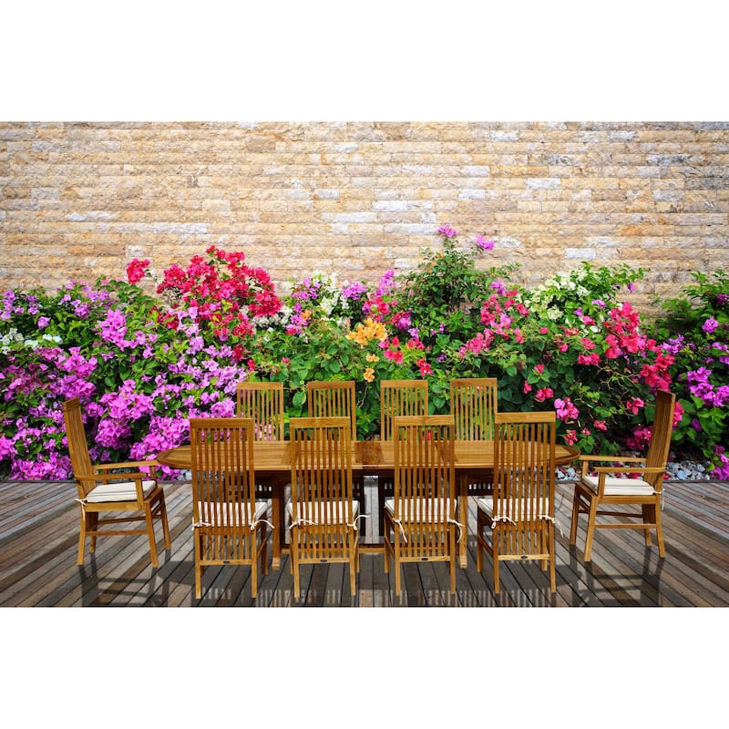 Chic Teak 11 Piece Teak Wood West Palm Table/Chair Set With Cushions