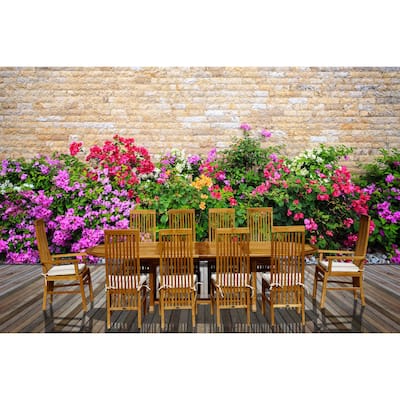 Chic Teak 11 Piece Teak Wood West Palm Table/Chair Set With Cushions