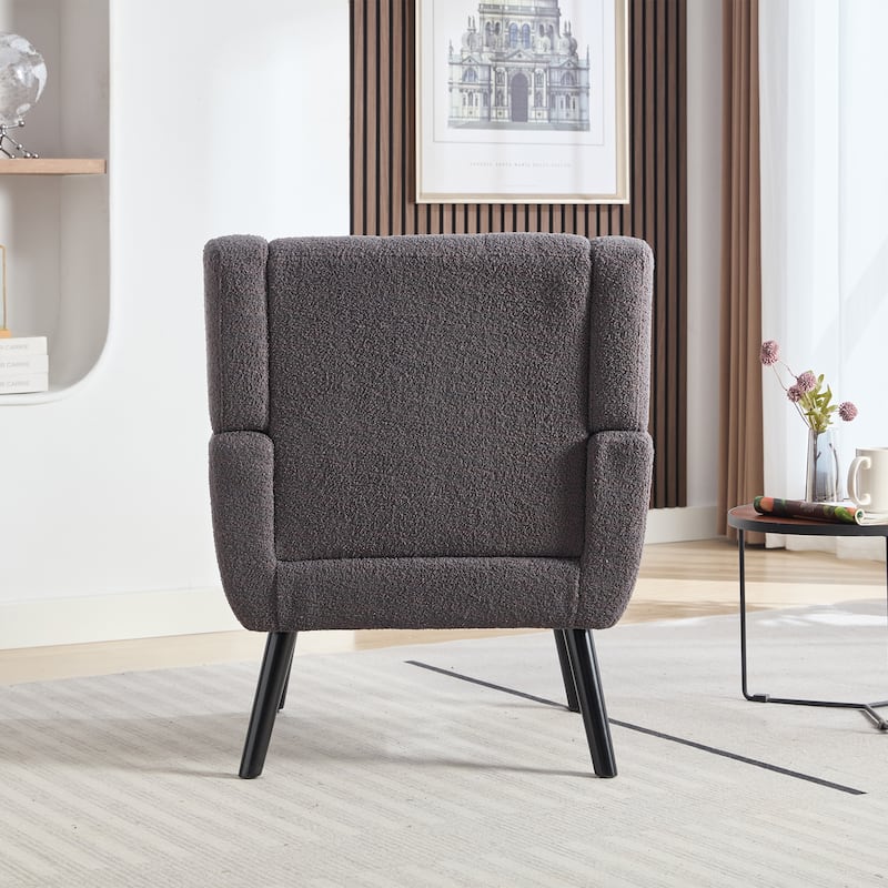 Grey Teddy Modern 29.53" Upholstered Buttons Tufted Accent Chair with Black Solid Wood Legs