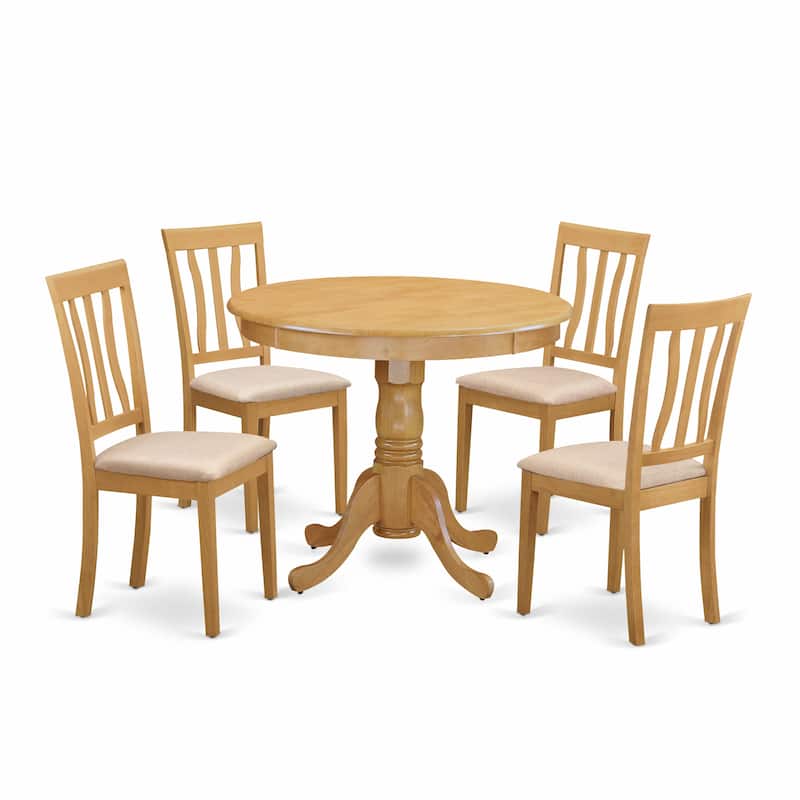 East West Furniture 5 Piece Dining Room Table Set Includes a Round Wooden Table and 4 Kitchen Dining Chairs, Oak(Seat Options)