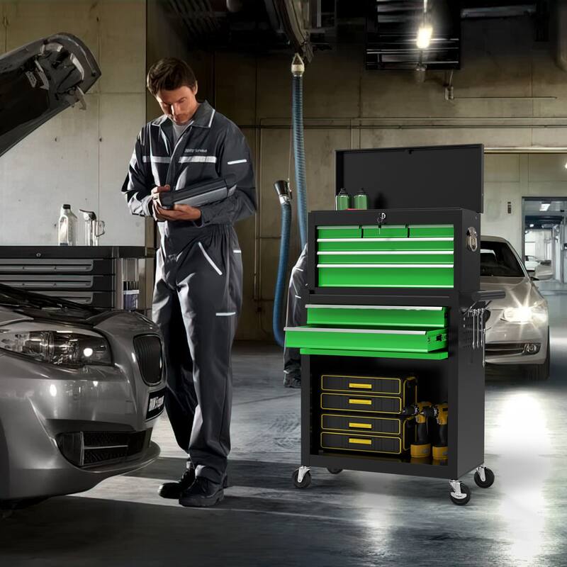 8-Drawer Rolling Tool Storage Cabinet with Detachable Top Tool Box