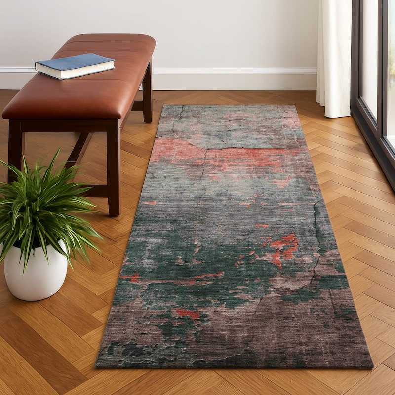 Premium Washable Super Soft Abstract Chic Mayfield Rug - Coral - 2'3" x 7'6"