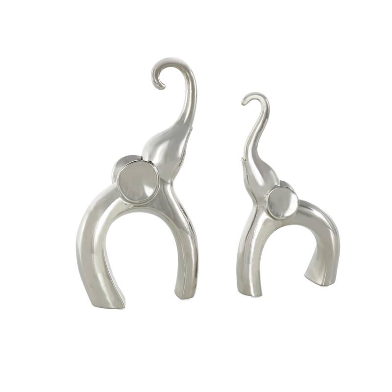 Silver or Gold Ceramic Abstract Arched Cutout Elephant Decorative Sculpture (Set of 2)