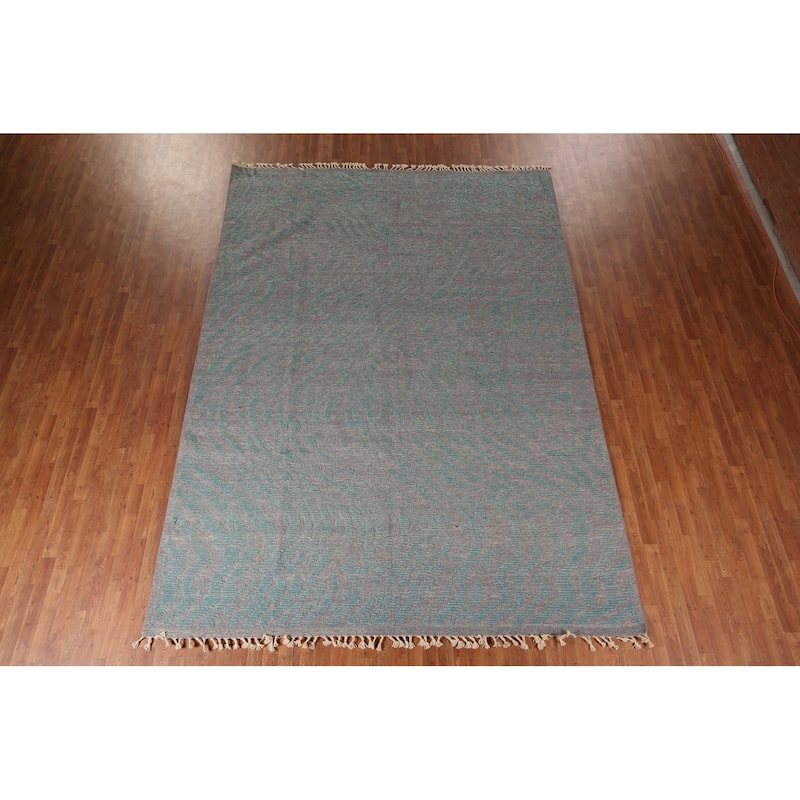 Grey Blue Moroccan Abstract Area Rug Hand-Knotted Wool Carpet - 9'0"x 12'7"