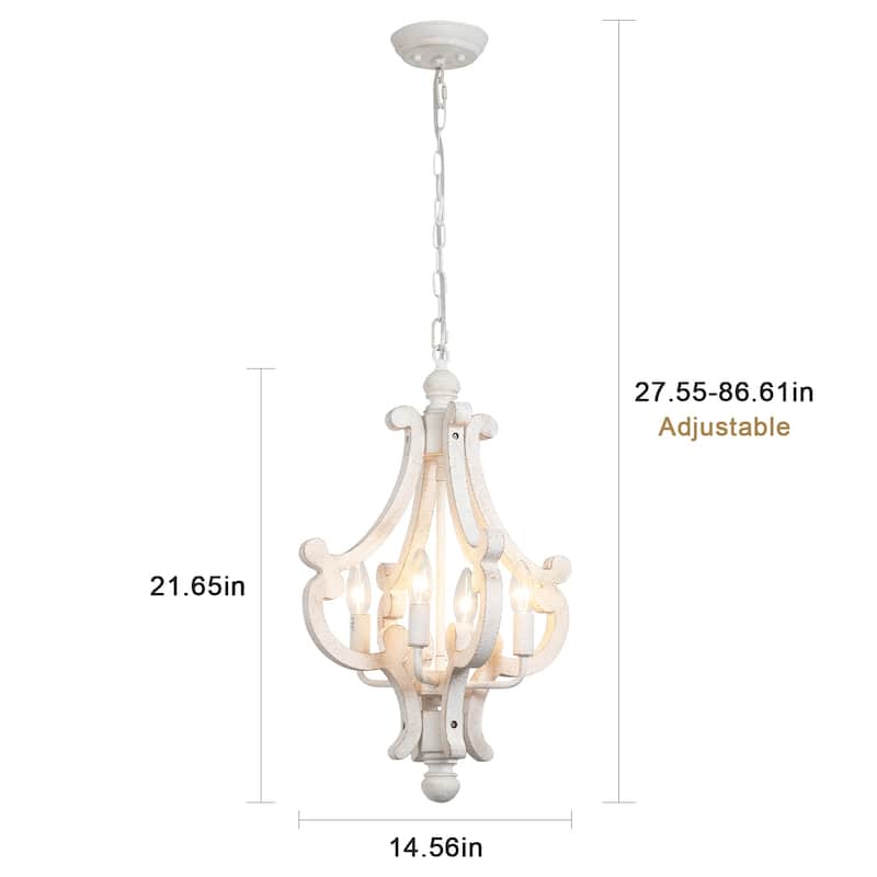 4-Light 14.56-inch Wooden Lantern Rustic Chandeliers for Entryway Hallway