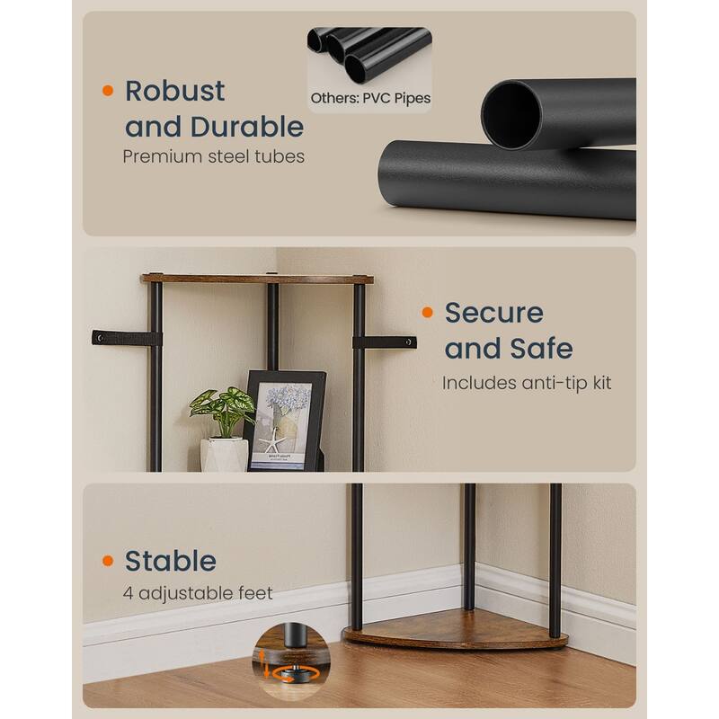 Steel 3-Tier Corner Shelf with Anti-Tip and Tool Free Setup - 15"D x 10.6"W x 27.8"H