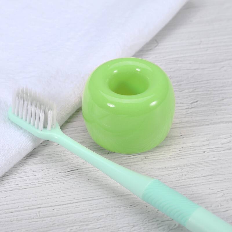 Toothbrush Holder, Round Mini Ceramic Toothbrush Holder Electric Toothbrush Holder, 1.65"x1.18", for Bathroom - Light Green