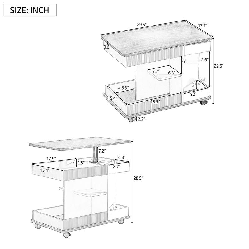 Modern Adjustable End Table with Wheels and Lift-Top for Living Room, Small Space
