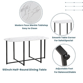 TOPMAX Modern 7-Piece Dining Table Set with Faux Marble Compact 55Inch Kitchen Table Set for 6, Golden+White