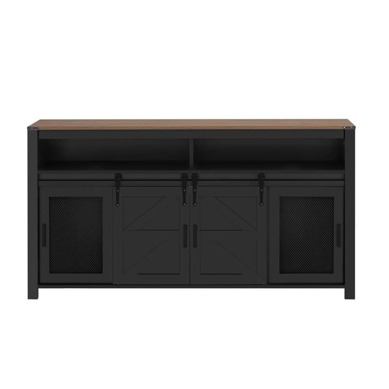 Farmhouse 59.3" Sideboard Buffet with Sliding Barn Doors and Open Storage for Living or Dining Spaces