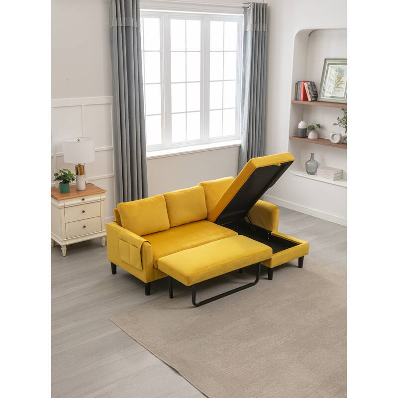 Stylish Reversible Sectional Sleeper Sofa with Storage Chaise, Throw